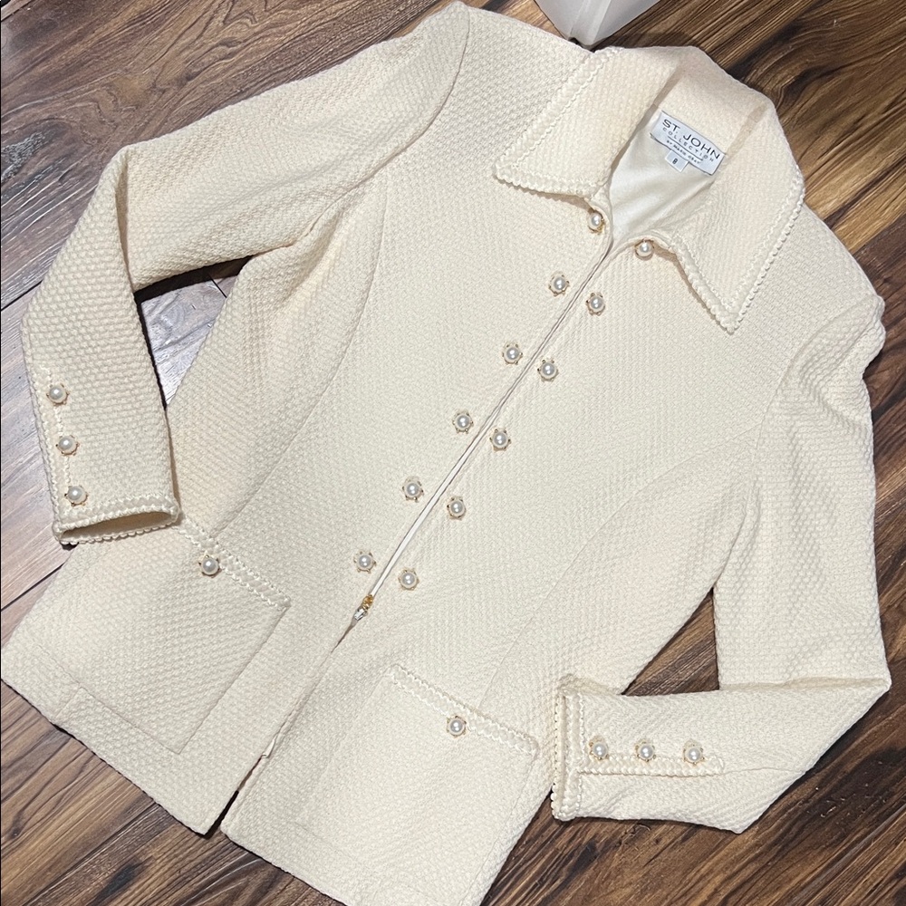 St. John Ivory Buttoned details zipper Blazer jacket